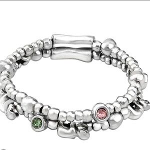 Silver Beaded Bracelet with Pink and Green Accents